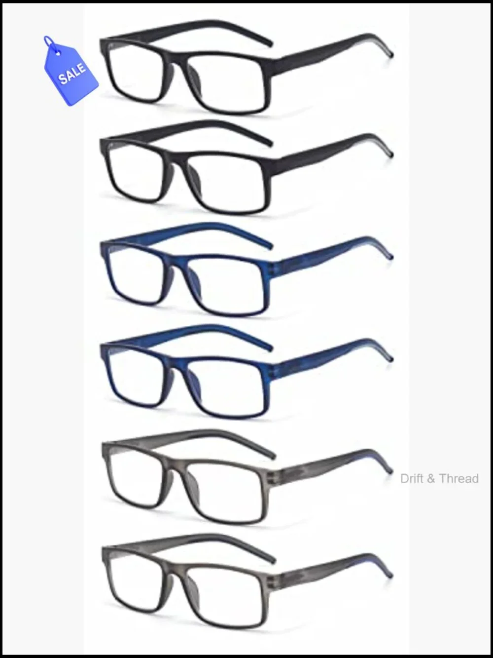 Spring Hinge Reading Glasses with Blue Light Blocking Lenses, Rectangular Full